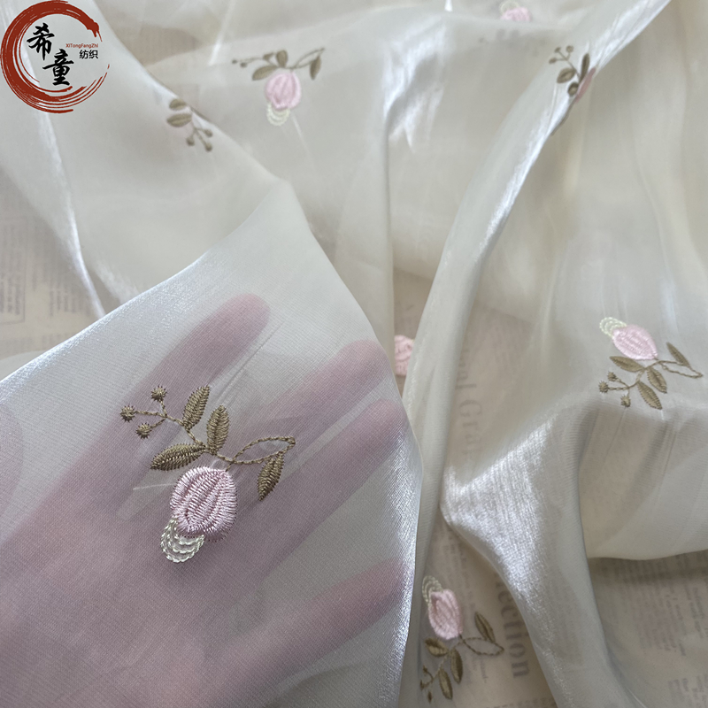 Embroidery bright glitter transparent lightweight metallic organza on fabric for wedding dress or boutique fashion fabric