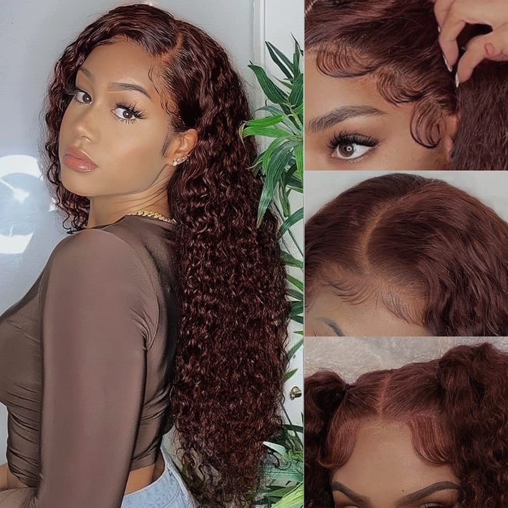 Reddish Brown Kinky Curly Human Hair 13X4 Lace Front Wigs For Women Copper Red Pre Plucked With Baby Hair Lace Closured Wig