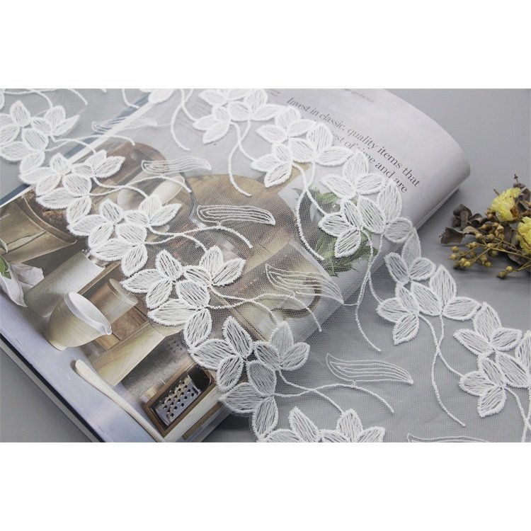 Factory Embroidery applique stretch Lace patches White swiss cotton Lace Fabric trim For Wedding Dress Home Textiles