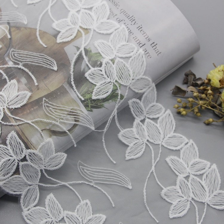 Factory Embroidery applique stretch Lace patches White swiss cotton Lace Fabric trim For Wedding Dress Home Textiles