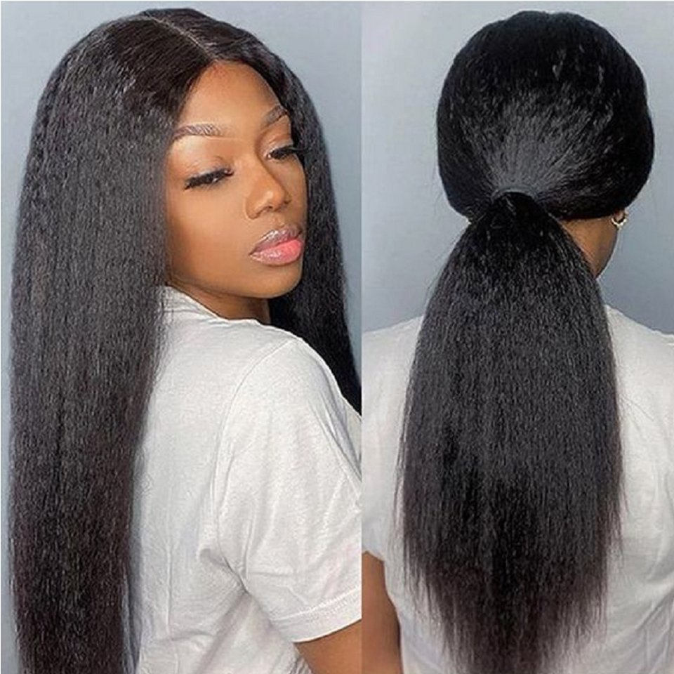 4C Kinky Edges Baby Hair Lace Wig Transparent 13x4 Kinky Straight Lace Front Wig Pre Plucked Yaki Brazilian 360 Lace Closure Wig