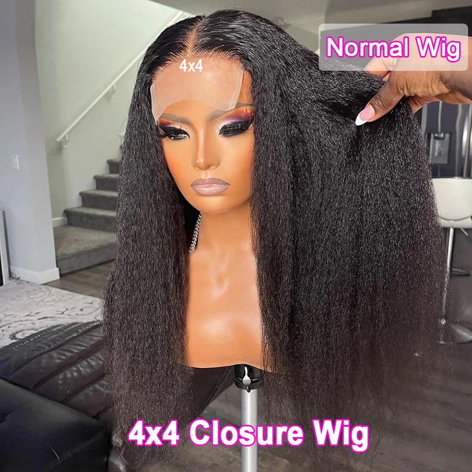 4C Kinky Edges Baby Hair Lace Wig Transparent 13x4 Kinky Straight Lace Front Wig Pre Plucked Yaki Brazilian 360 Lace Closure Wig