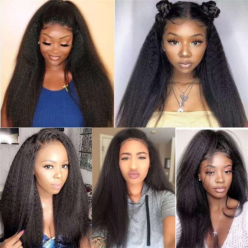 4C Kinky Edges Baby Hair Lace Wig Transparent 13x4 Kinky Straight Lace Front Wig Pre Plucked Yaki Brazilian 360 Lace Closure Wig