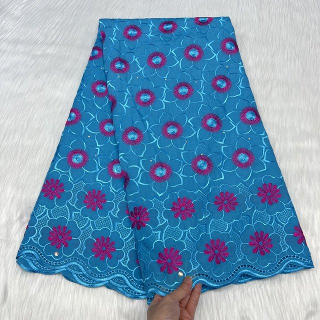 New cotton African lace Embroidery Heavy Cotton Big Swiss Voile Lace Fabric With Stones for wedding