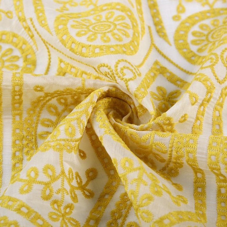 HA-12074D New style yellow embroidery guipure lace organza embroidered heavy georgette fabric