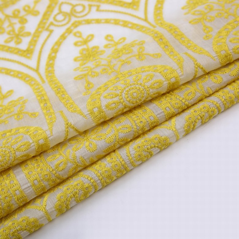 HA-12074D New style yellow embroidery guipure lace organza embroidered heavy georgette fabric