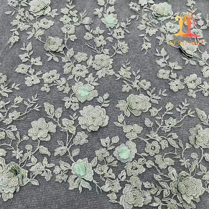 High quality 100% polyester luxury beaded 3D Fancy wedding embroidery lace fabric XM-BF0705