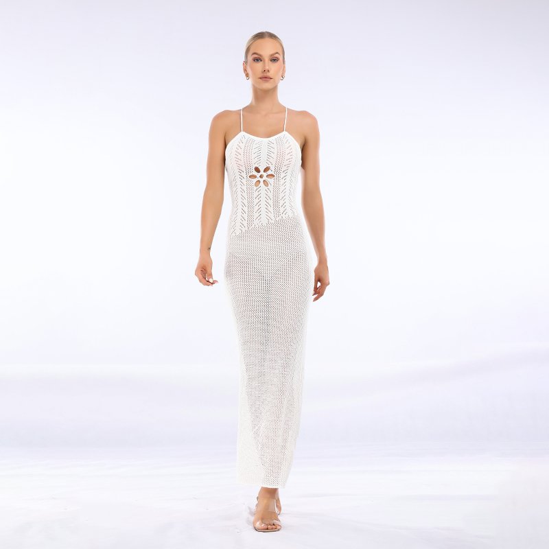 Factory customized summer woolen sexy suspender ribbed hollow women's dress party dress