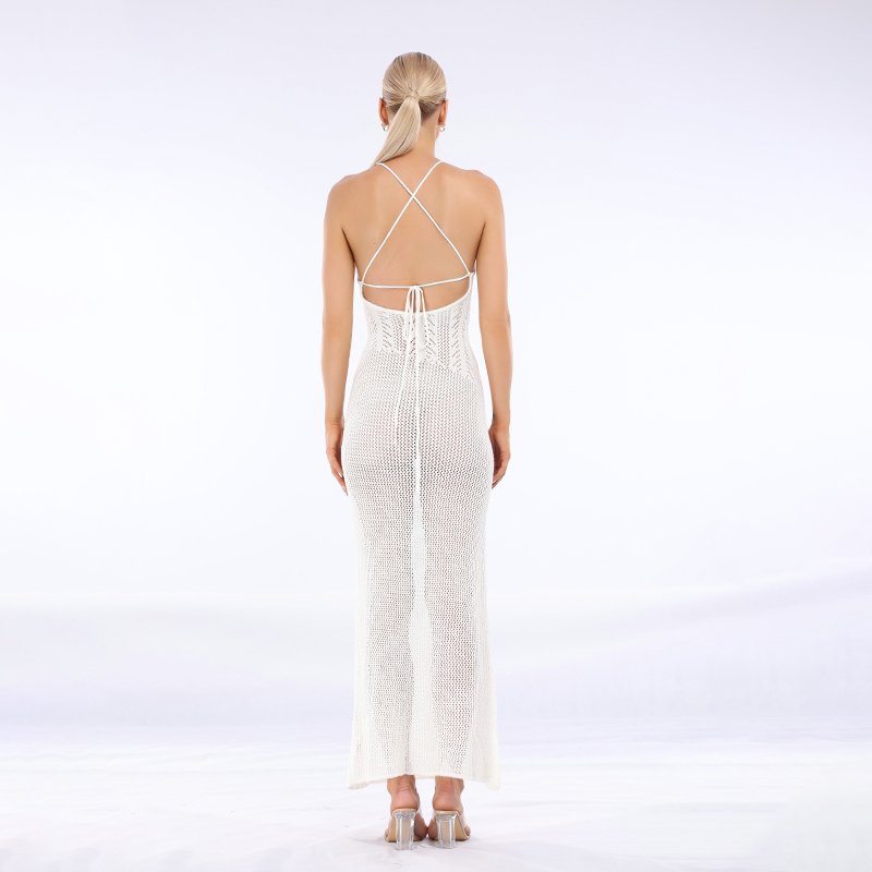 Factory customized summer woolen sexy suspender ribbed hollow women's dress party dress