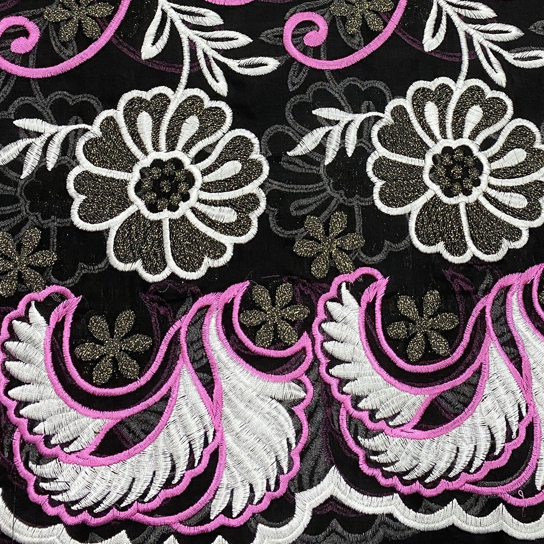 Latest design floral woven embroidery Swiss cotton lace fabric for ladies garment supplier and manufacturer from india