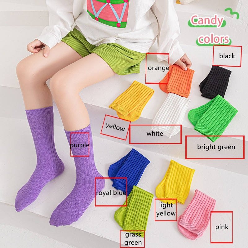 2024 Hot Sale Dressy Vertical Ribbed Cotton Comfortable Socks for Girls Mid Crew Colorful Rainbow Socks