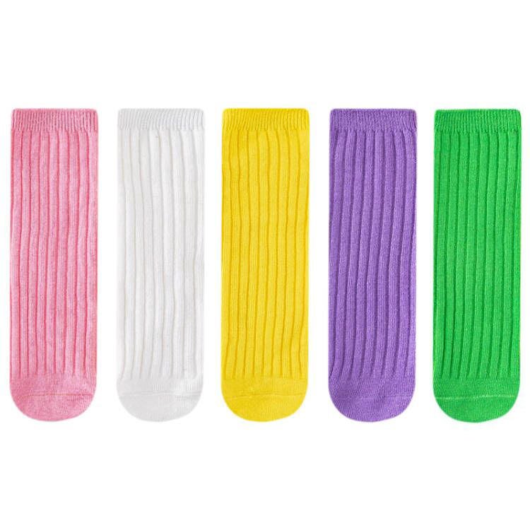 2024 Hot Sale Dressy Vertical Ribbed Cotton Comfortable Socks for Girls Mid Crew Colorful Rainbow Socks