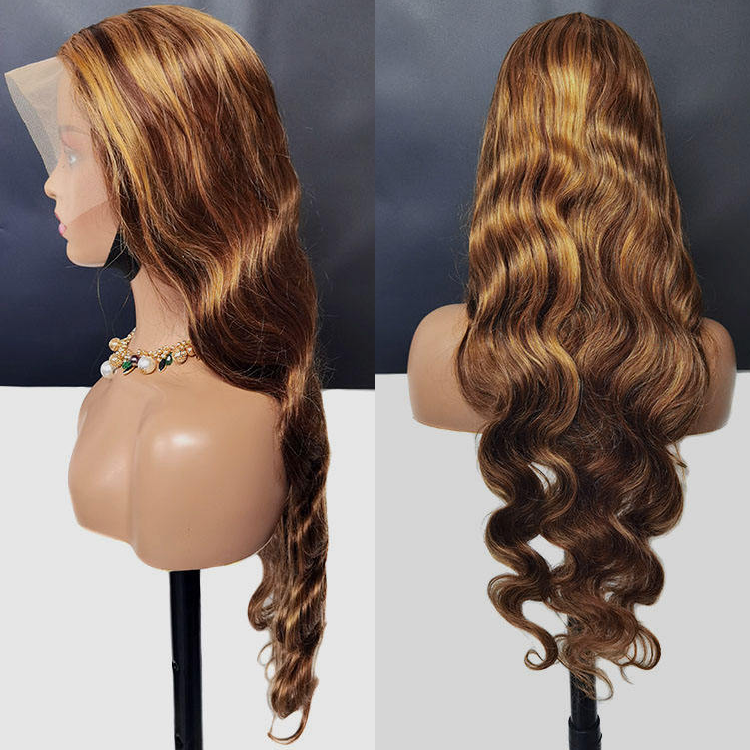 Unprocessed Raw Natural Lace Front Wig Wholesale Human Hair Brazilian Hair P4/27 HighLight Transparent Frontal Wigs 13x4