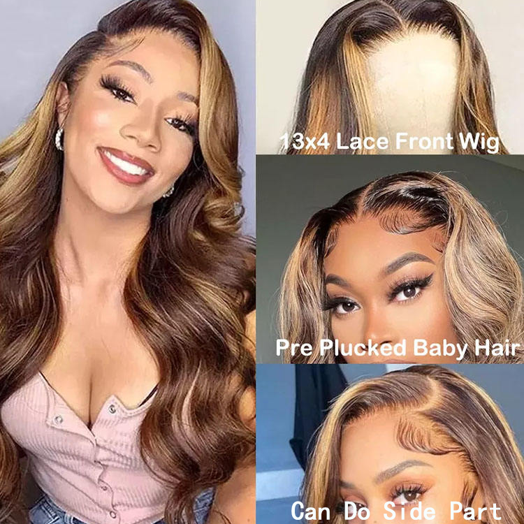 Unprocessed Raw Natural Lace Front Wig Wholesale Human Hair Brazilian Hair P4/27 HighLight Transparent Frontal Wigs 13x4