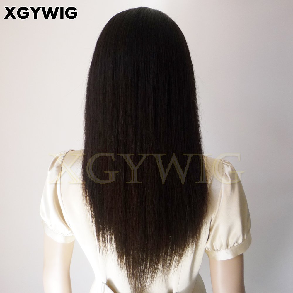 Stock 8"-30" cheap price 100% virgin Remy Indian Human Hair medium brown skin Coarse yaki glueless full lace wigs for black lady