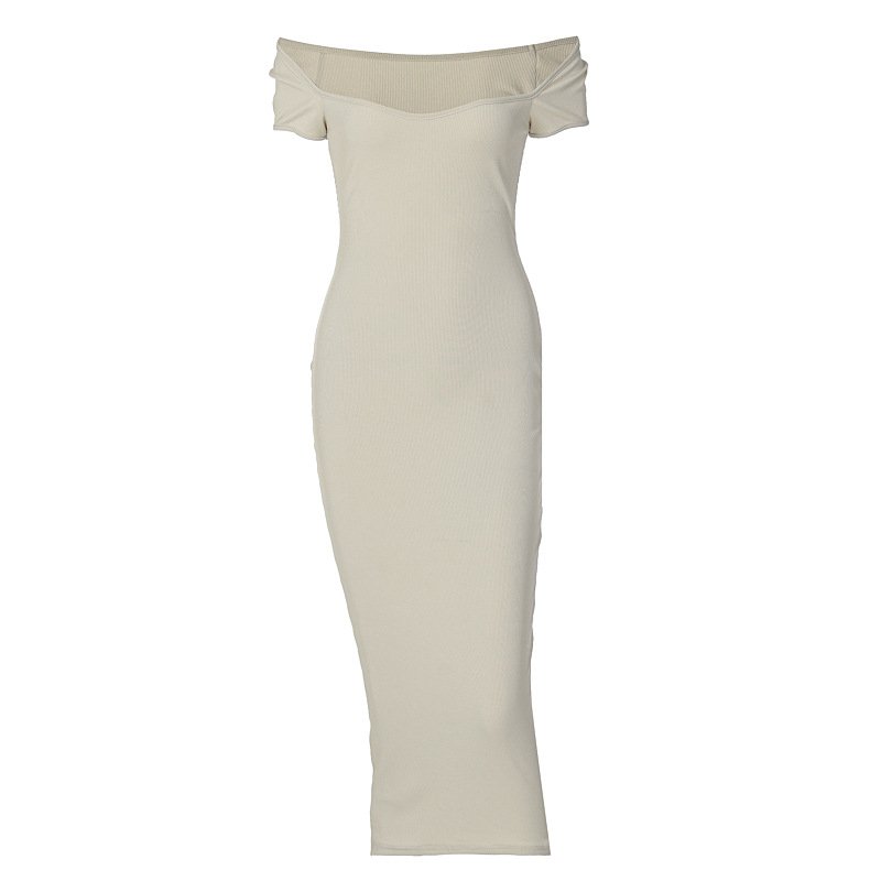 2024 Spring Hot Selling Women s Ribbed Long Dress with One Line Collar