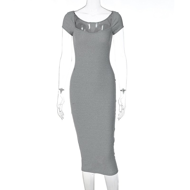 2024 Spring Hot Selling Women s Ribbed Long Dress with One Line Collar