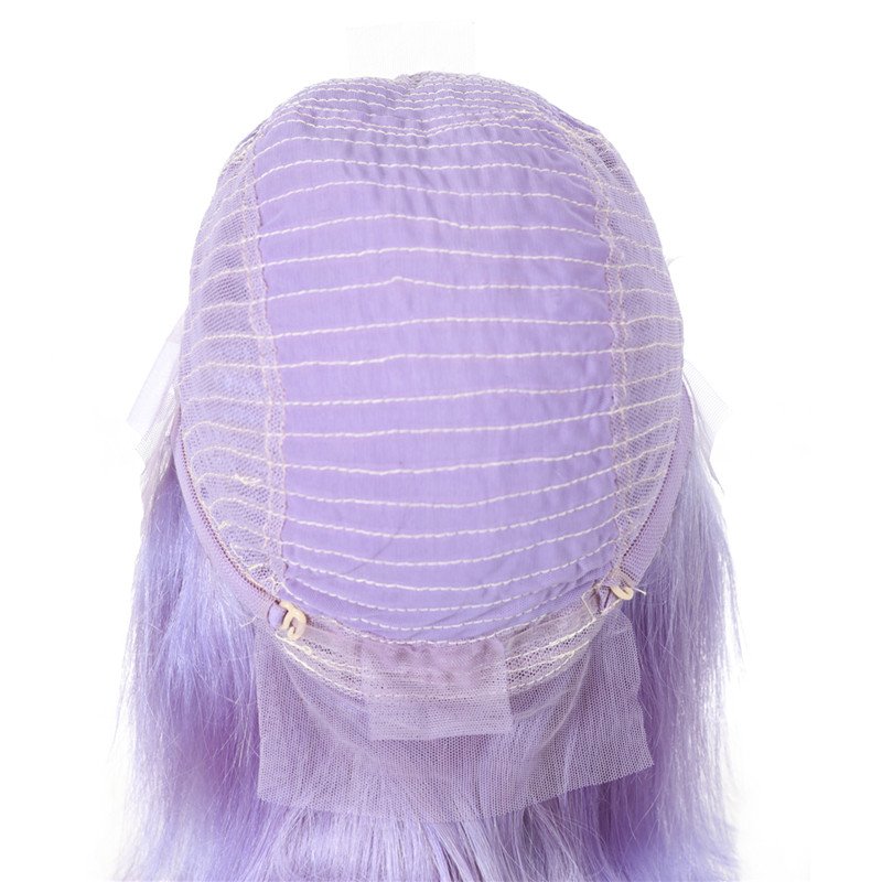 Virgin Human Hair Straight Pre Plucked 13x4 Lace Wigs Brazilian Hair light Purple Bob Wigs Middle Part for Women Can be Restyled