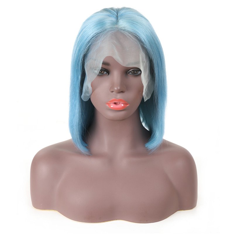 Virgin Human Hair Straight Pre Plucked 13x4 Lace Wigs Brazilian Hair light Purple Bob Wigs Middle Part for Women Can be Restyled