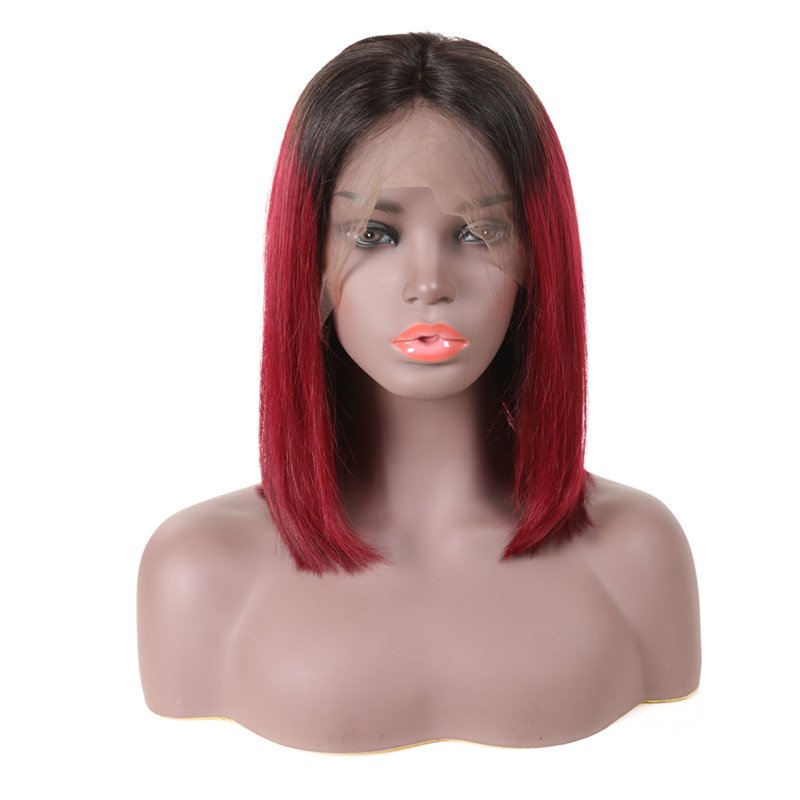 Virgin Human Hair Straight Pre Plucked 13x4 Lace Wigs Brazilian Hair light Purple Bob Wigs Middle Part for Women Can be Restyled