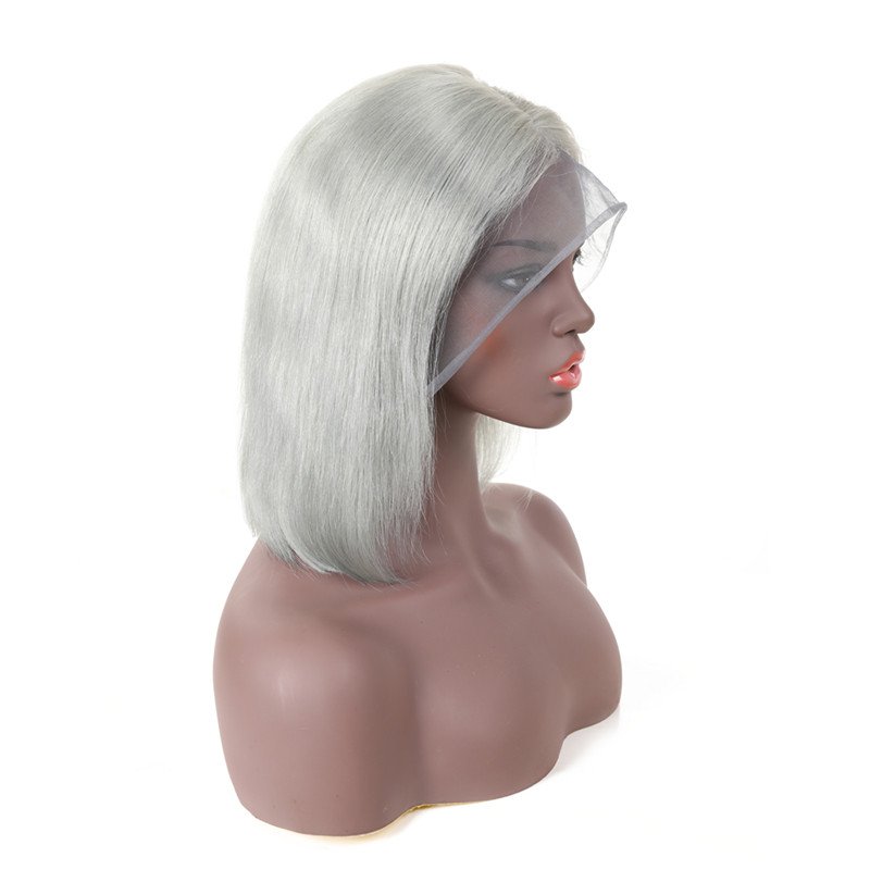 Virgin Human Hair Straight Pre Plucked 13x4 Lace Wigs Brazilian Hair light Purple Bob Wigs Middle Part for Women Can be Restyled