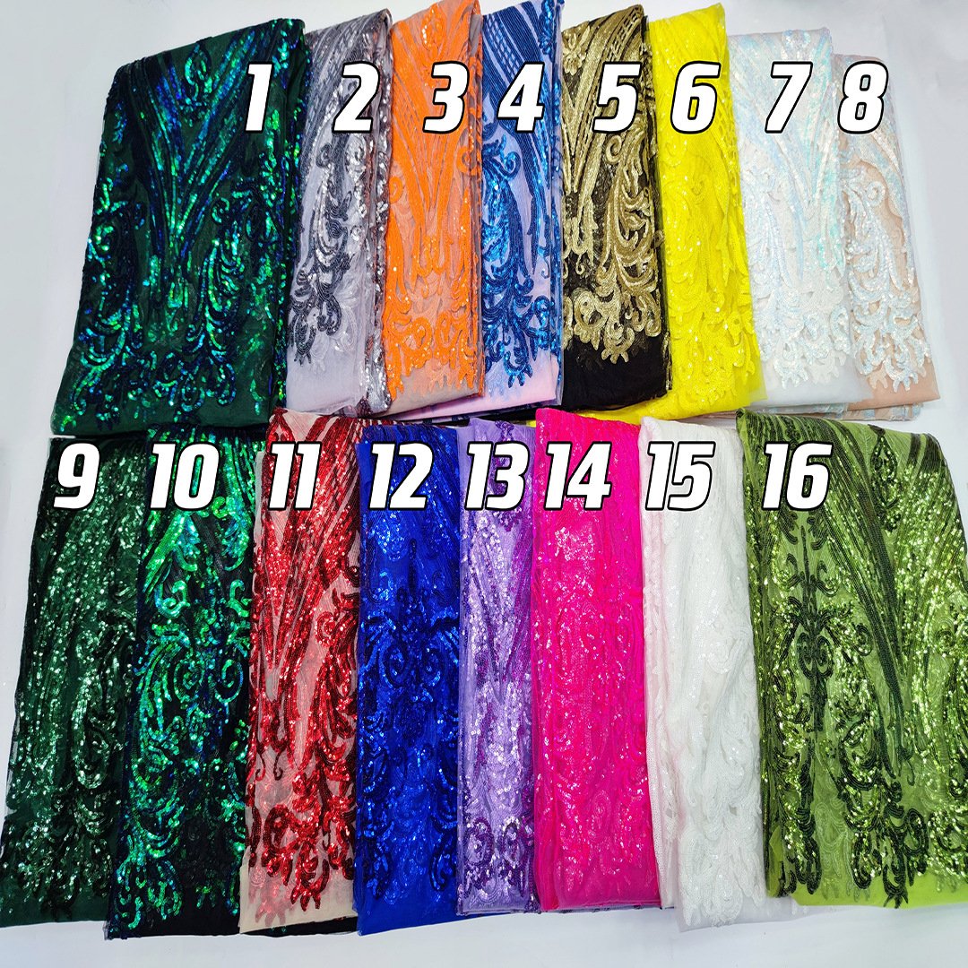 Curlicue Sequins onTela bordada con encaje de malla Striped Damask Sequins Lace Wedding Prom Formal Fabric sell by the Yard