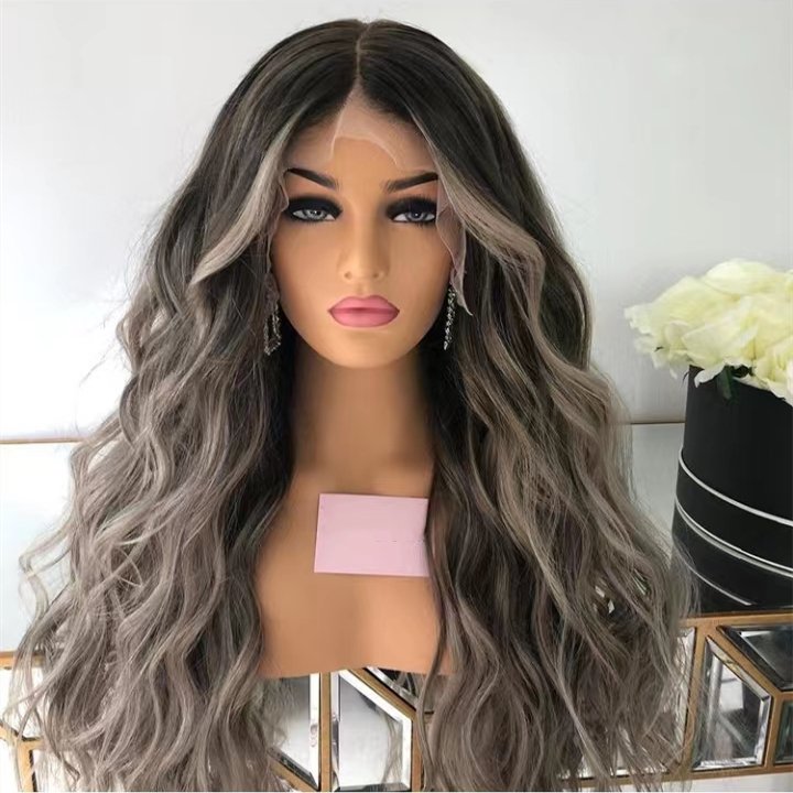 New Women Lace Top Wig Ombre Gray Blonde Color Loose Wave Double Drawn Kosher Human Hair Transparent HD 13x6 Lace Front Wigs