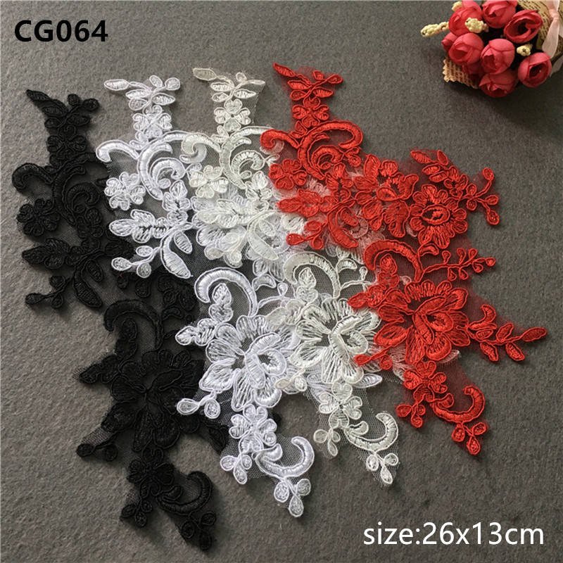 The new series of lace embroidery applique design is used for wedding dress decoration lace patch