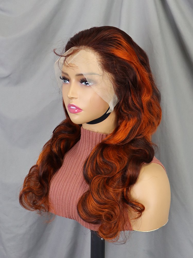 Highlight Body Wave Wig Full 13x4 Transparent Lace Frontal Wigs Ombre Color 4/30 Lace Front Wig For Black Women Human Hair