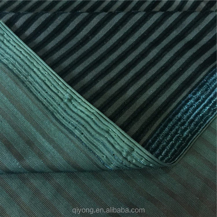 New Fashion Green Striped Velvet Upholstery Pleuche Fabric with Drop Needle Rib for Fashion Garment