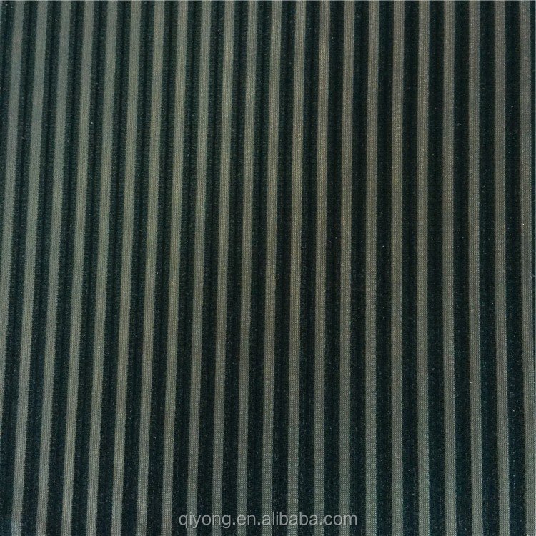 New Fashion Green Striped Velvet Upholstery Pleuche Fabric with Drop Needle Rib for Fashion Garment