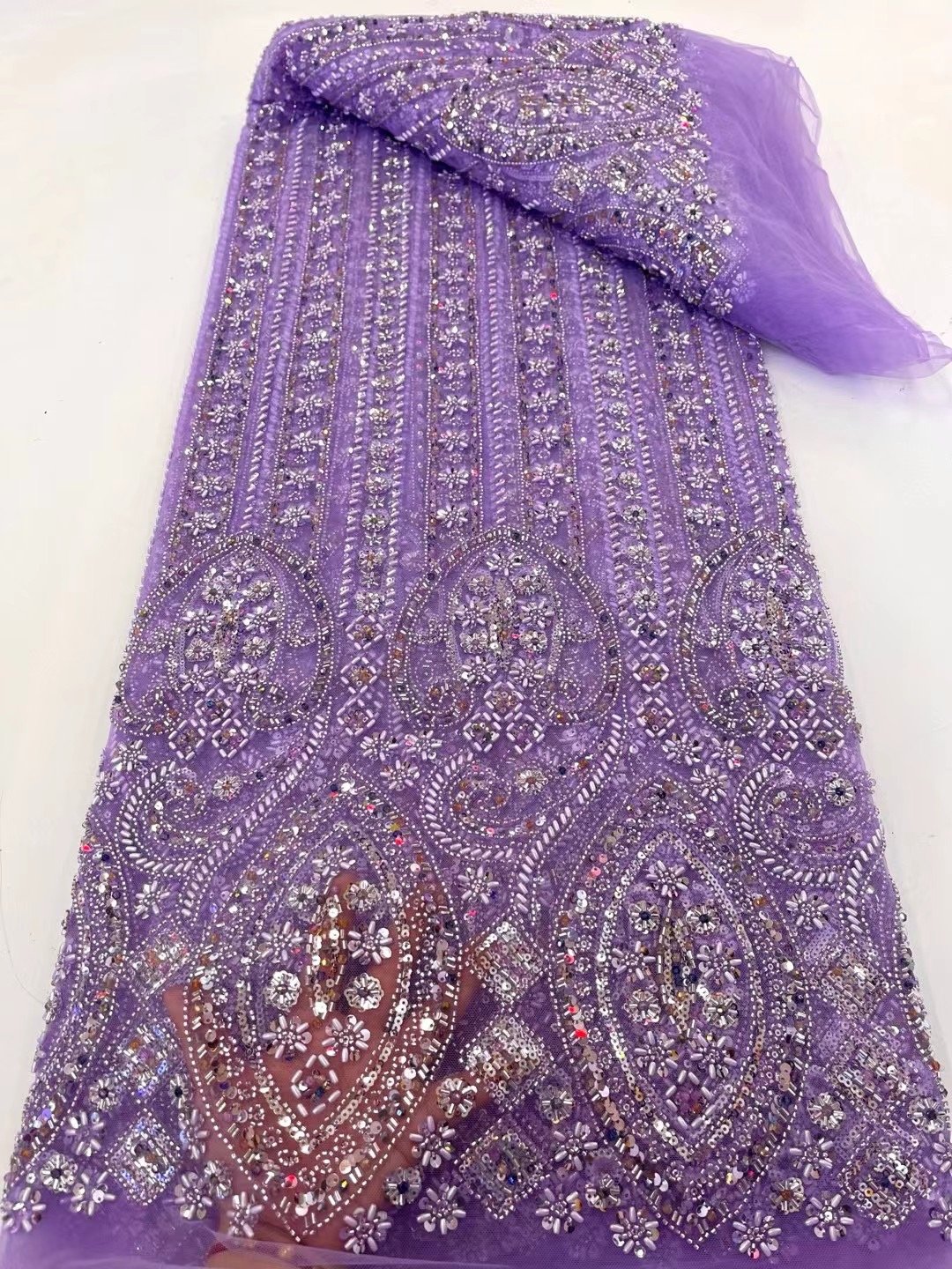 NI.AI Luxury Pearl Lace Bridal Heavy Beaded Lace Fabric Golden Lace Sequin Fabric For Dress