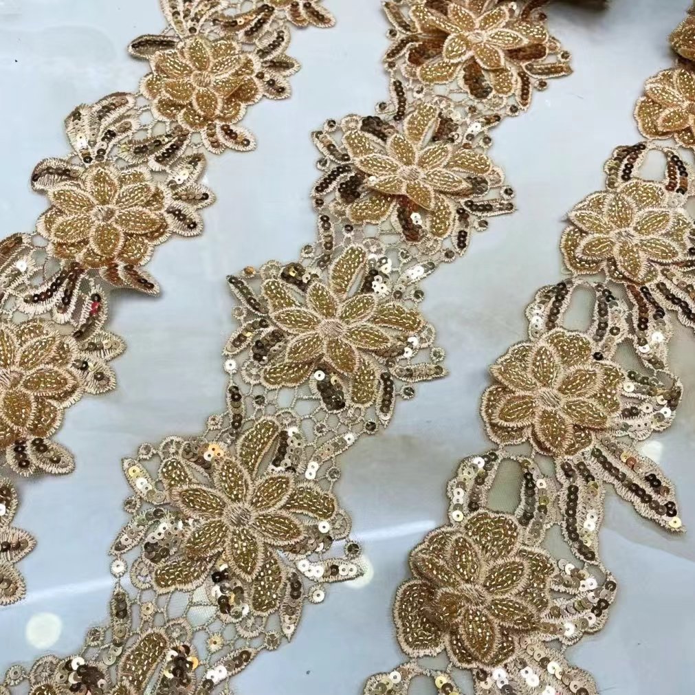 Guipure 3d flower polyester trim chemical border lace trimming multi colors flower embroidery lace trim Multicolor customized