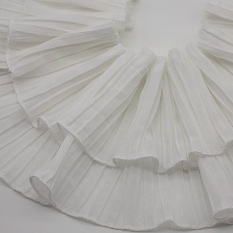 Wholesale 13CM elastic ruffled lace trim with white ribbon Chiffon Lace Ruffle Lace for Garment Accessories