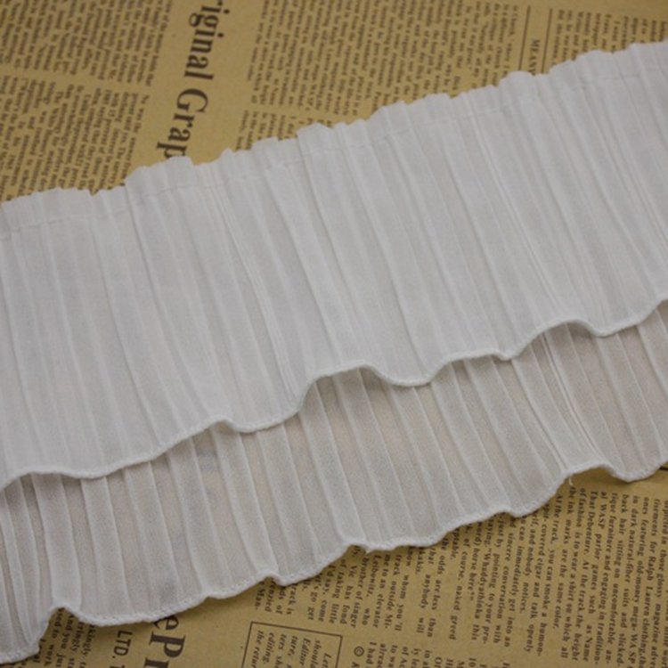 Wholesale 13CM elastic ruffled lace trim with white ribbon Chiffon Lace Ruffle Lace for Garment Accessories