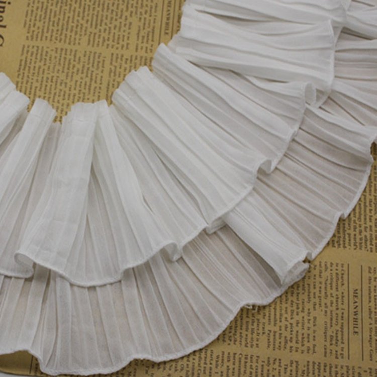 Wholesale 13CM elastic ruffled lace trim with white ribbon Chiffon Lace Ruffle Lace for Garment Accessories