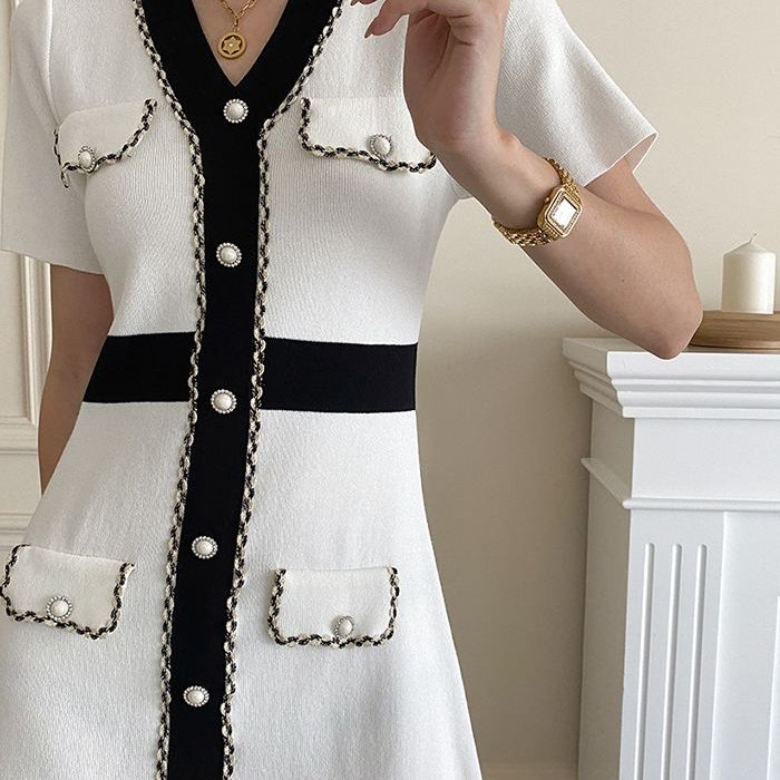 OEM Vintage Elegant Knit Dress Luxury Ribbed Girls Bodycon Women Clothing Elegant Pencil Mini Length Sweater Dress