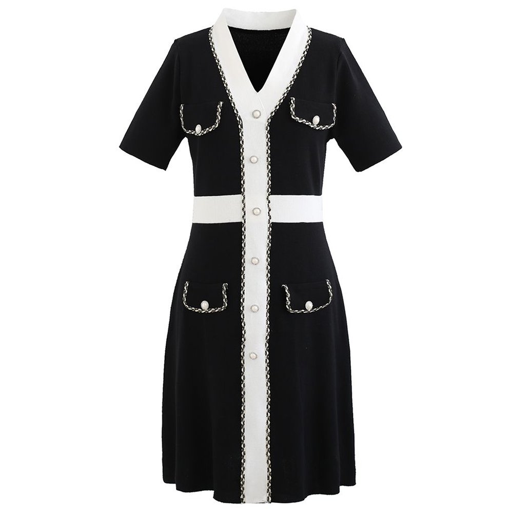OEM Vintage Elegant Knit Dress Luxury Ribbed Girls Bodycon Women Clothing Elegant Pencil Mini Length Sweater Dress