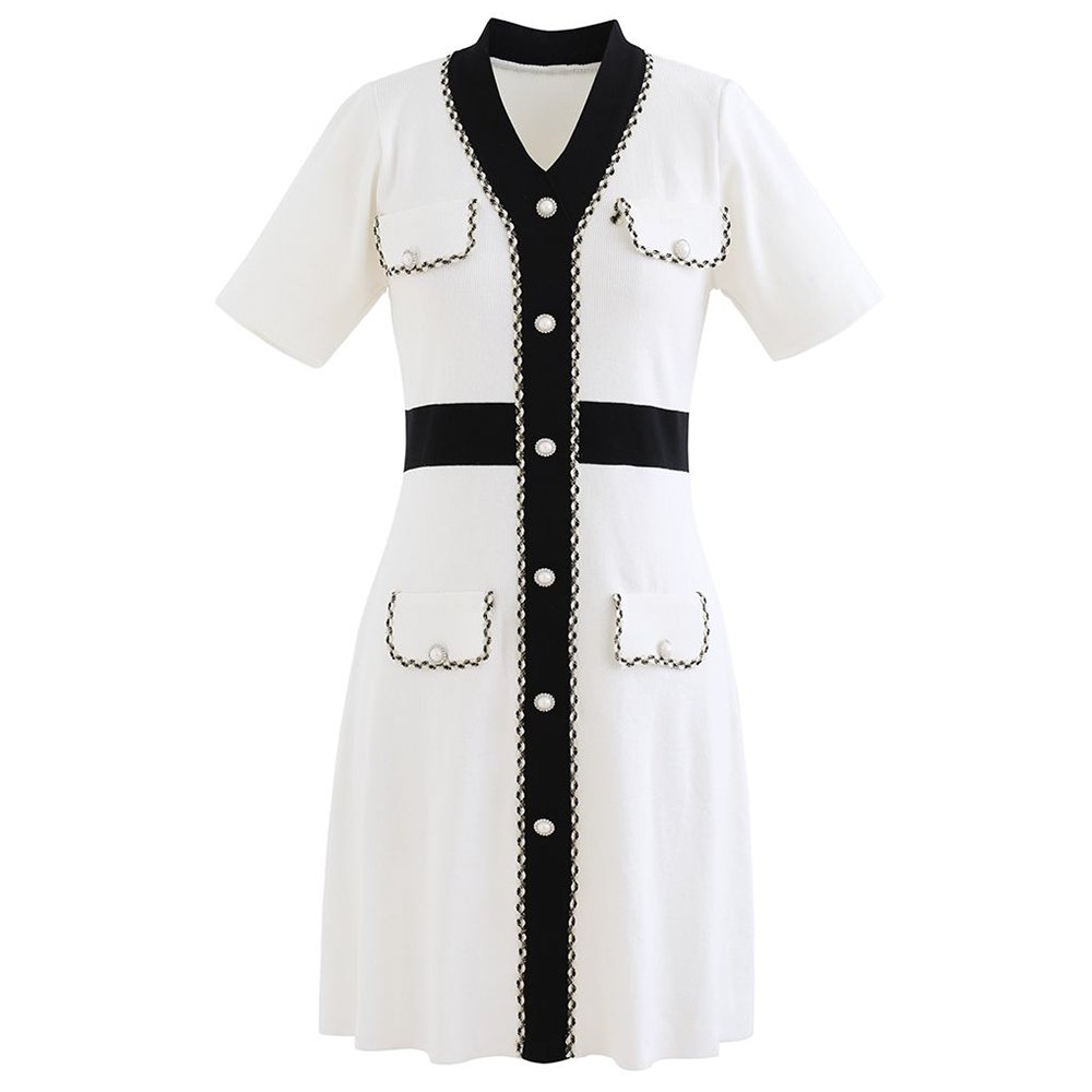 OEM Vintage Elegant Knit Dress Luxury Ribbed Girls Bodycon Women Clothing Elegant Pencil Mini Length Sweater Dress
