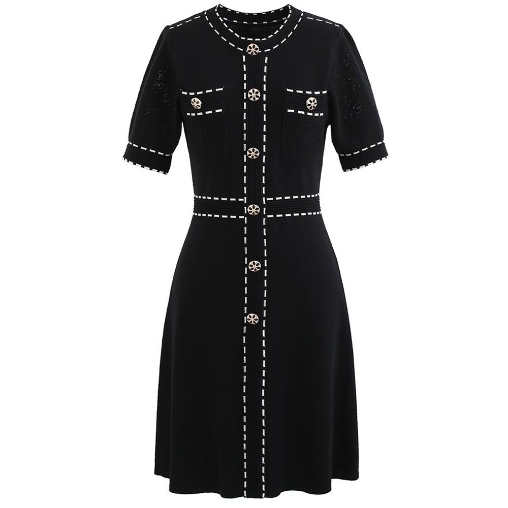 OEM Vintage Elegant Knit Dress Luxury Ribbed Girls Bodycon Women Clothing Elegant Pencil Mini Length Sweater Dress