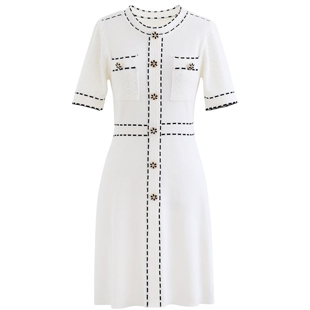 OEM Vintage Elegant Knit Dress Luxury Ribbed Girls Bodycon Women Clothing Elegant Pencil Mini Length Sweater Dress