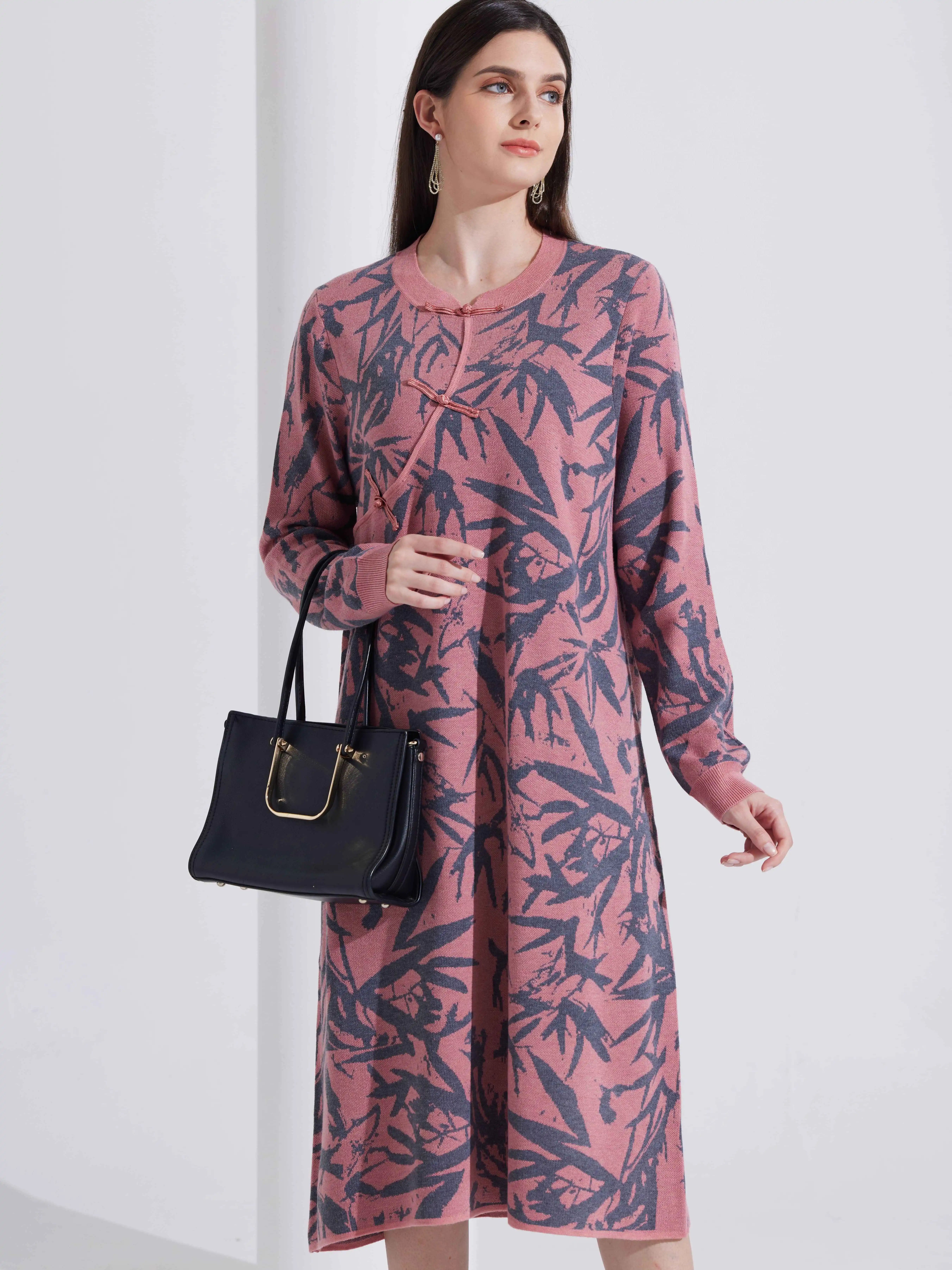Chinese Manufacturer Maxi Sweater Dress With Belt Chunky Knit Wool Blend And Ribbed Texture