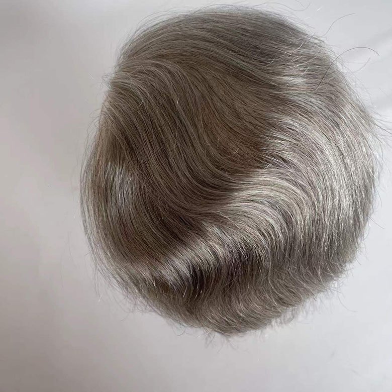 Hot sale swiss lace stock hairpiece hair men toupee with gray hair