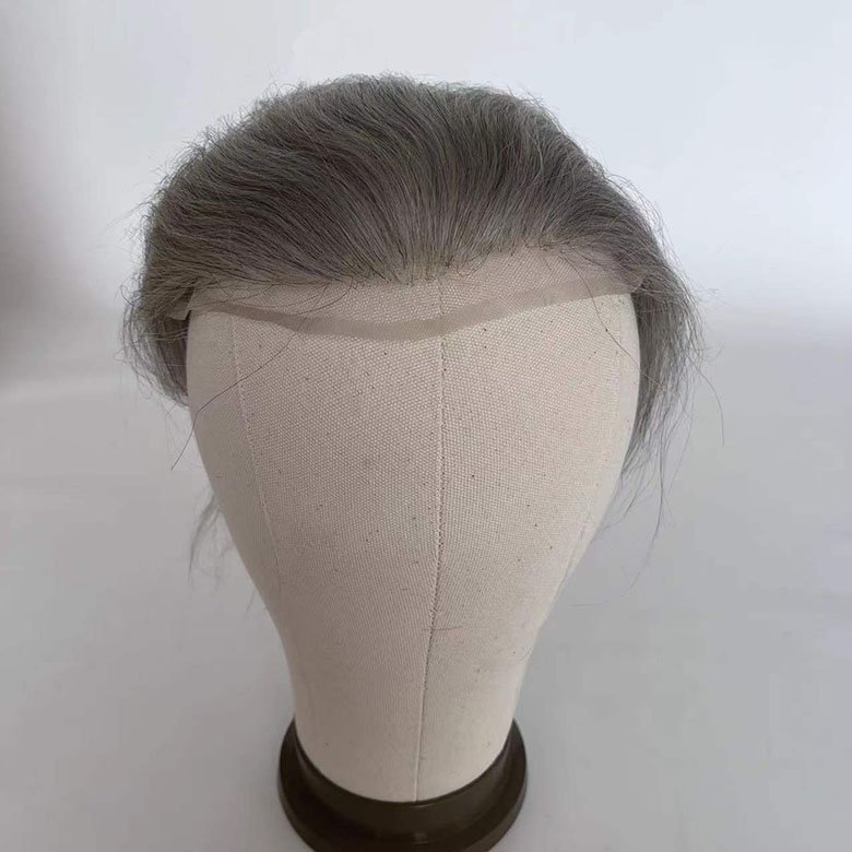 Hot sale swiss lace stock hairpiece hair men toupee with gray hair