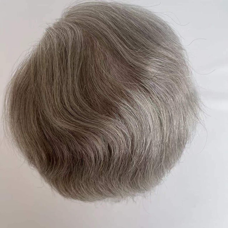 Hot sale swiss lace stock hairpiece hair men toupee with gray hair