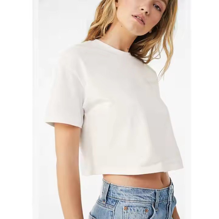 Summer hot selling cotton t-shirt custom label basic foundational ribbed neck women crop t-shirt