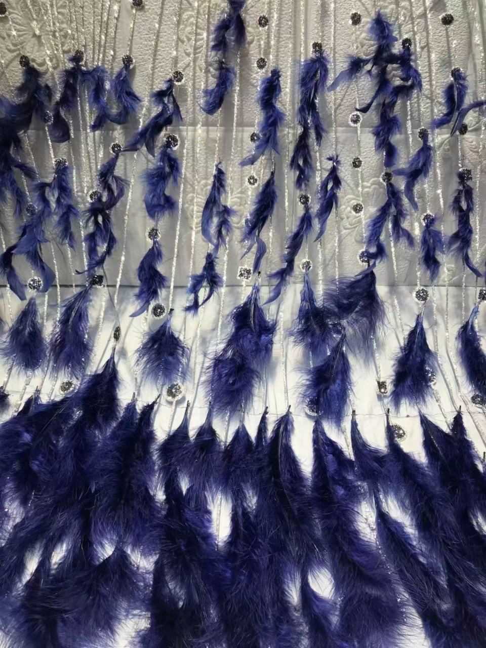 Feather Stage Fringe Costume Design Fabric New Stripes Feather Stereoscopic Netting Lace Embroidery Sequins