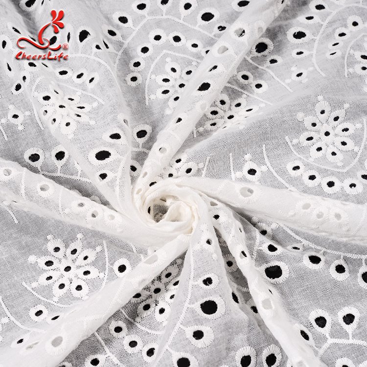 Cheerslife Factory Supply 120Cm White Cotton Eyelet Chicken Voile Embroidery Lace Eyelet Fabrics