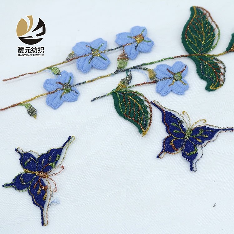 Elegant french 3d tulle dress hot selling polyester butterfly embroidery fabric