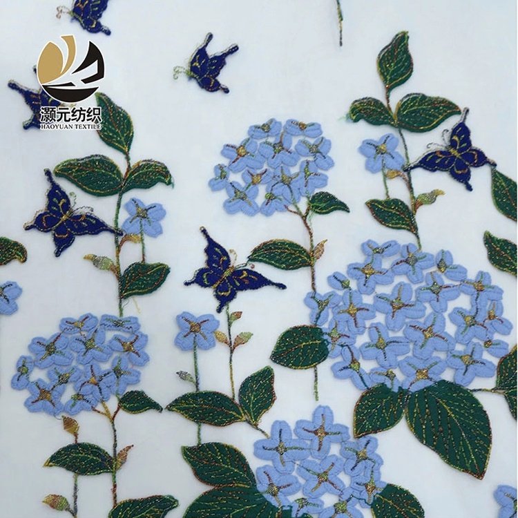 Elegant french 3d tulle dress hot selling polyester butterfly embroidery fabric